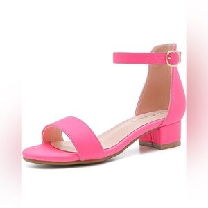 Dufannie little girls low heel dress pumps / sandals, open toe, hot pink, size 2